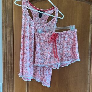 Rene Rofe Cream and Pink Sleeveless Sleepwear Pajama Tank Top and Shorts Small